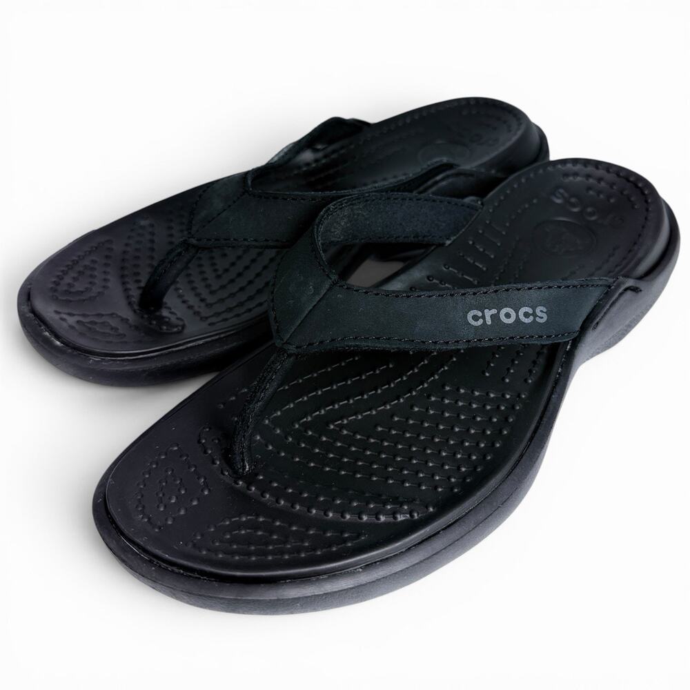 Crocs Womens Sz 5 Flip Flop Sandals Thong Black Comfort Casual Lightweight